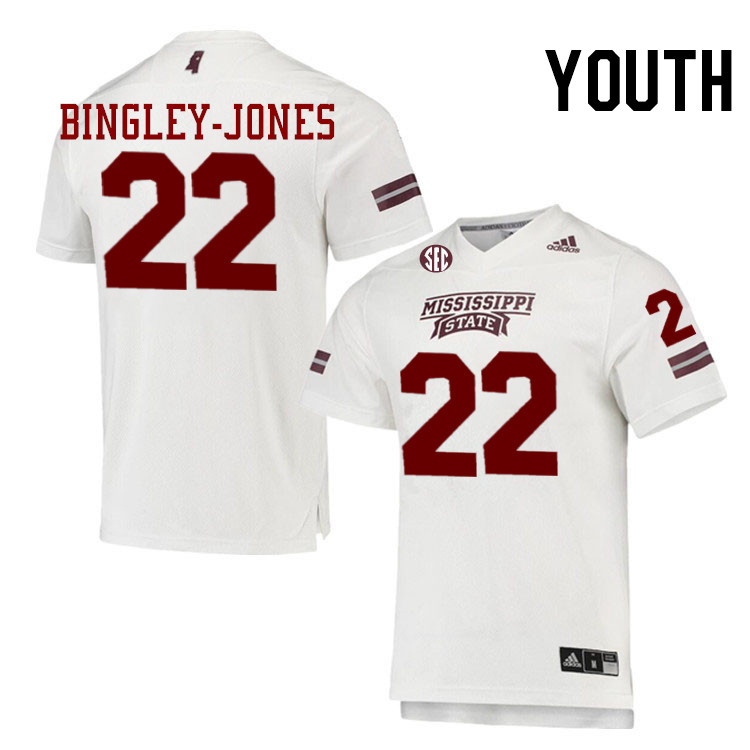 Youth #22 Kedrick Bingley-Jones Mississippi State Bulldogs College Football Jerseys Stitched-White